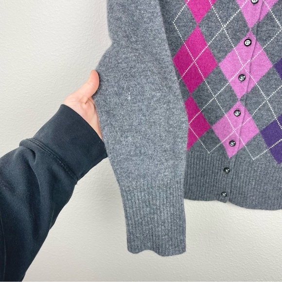 Apt.9 Women's Medium 100% Cashmere Argyle Button Front Cardigan Sweater Academia - Picture 9 of 16